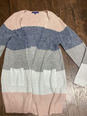 Apt. 9 Pink, Blue & Gray Striped Open-Front Cardigan XXL